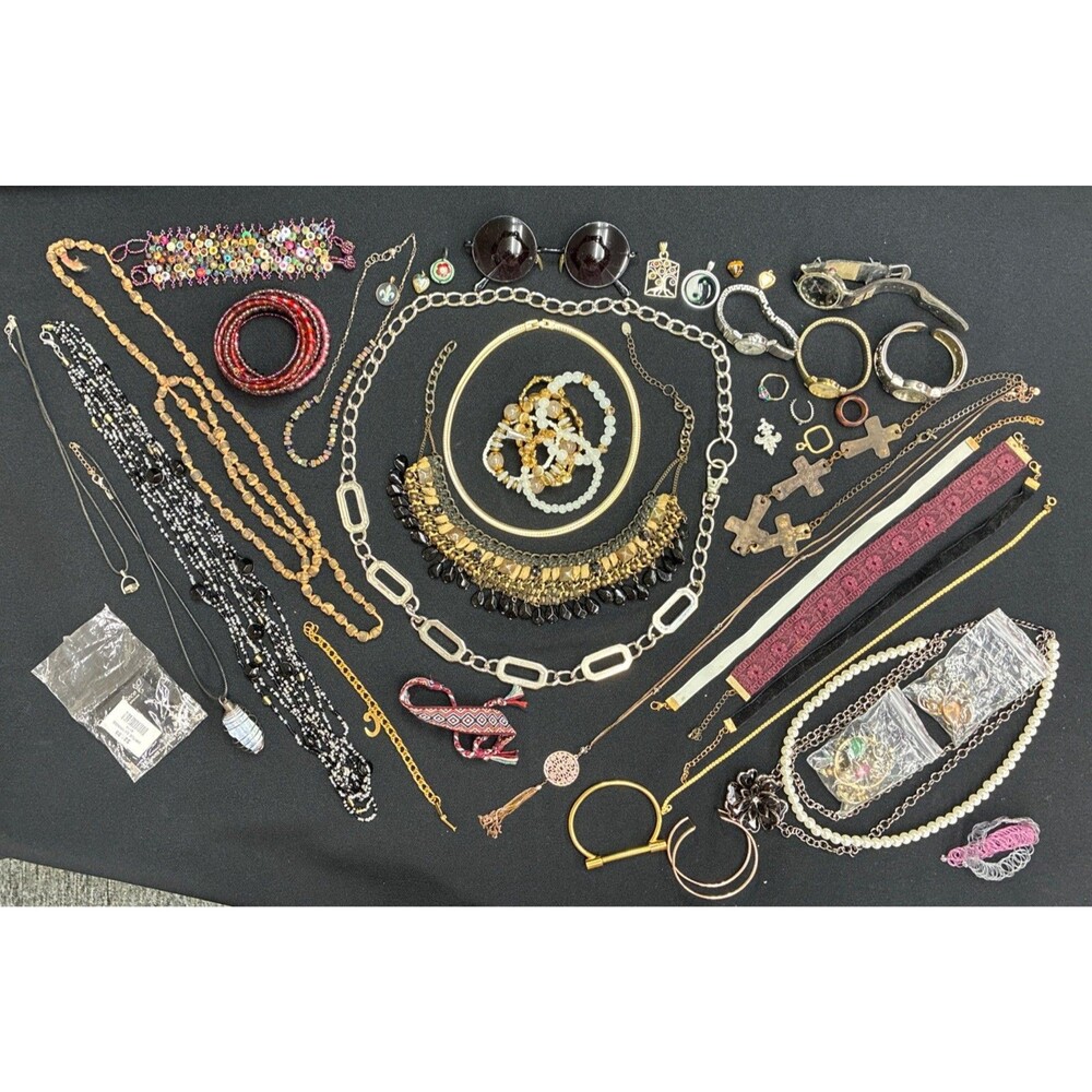 Vintage Y2K Modern Costume Jewelry 2 Lb Lot Wearable TLC Repurpose Mystery Jar A